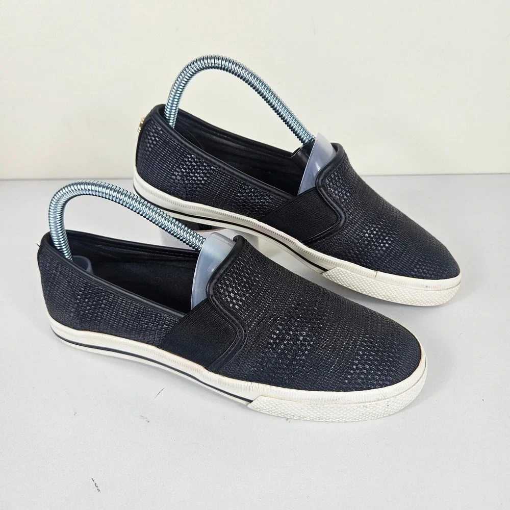 LRL Lauren Ralph Lauren Jinny Womens 7 Black Slip On Sneakers Shoes Gold Logo